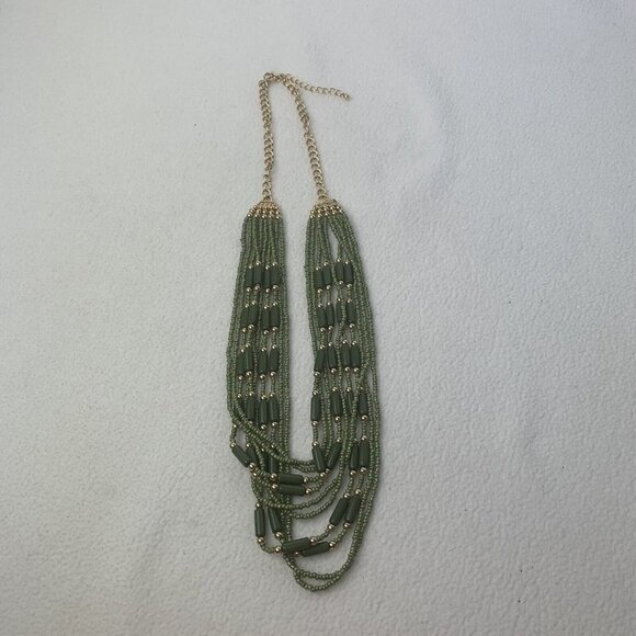 Green Gold Multi Strand Bib Layered Necklace Fashion Jewelry - Picture 2 of 9